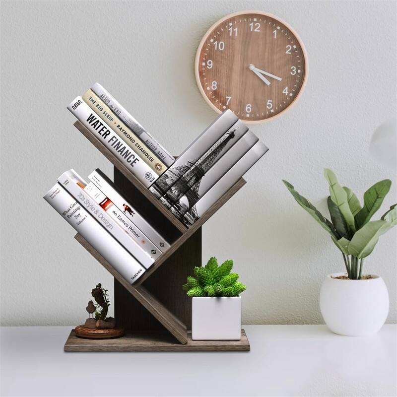 3 Tier Small Tree Bookshelf Desk Book Organizer Narrow Bookcases for Books - 11.6"D x 6"W x 15"H