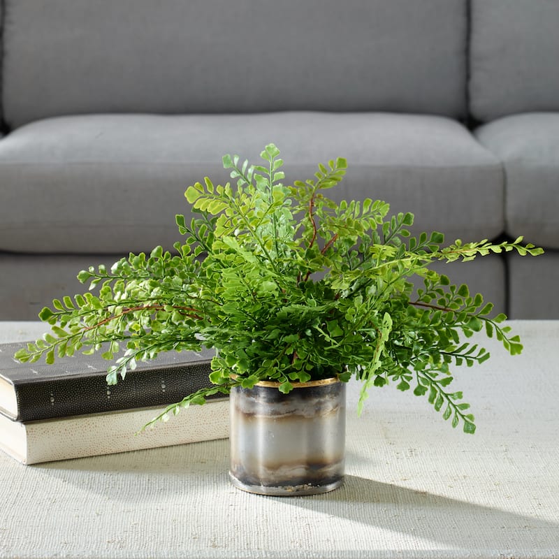Artificial Maidenhair Fern with Oxidized Container - 14" - Green