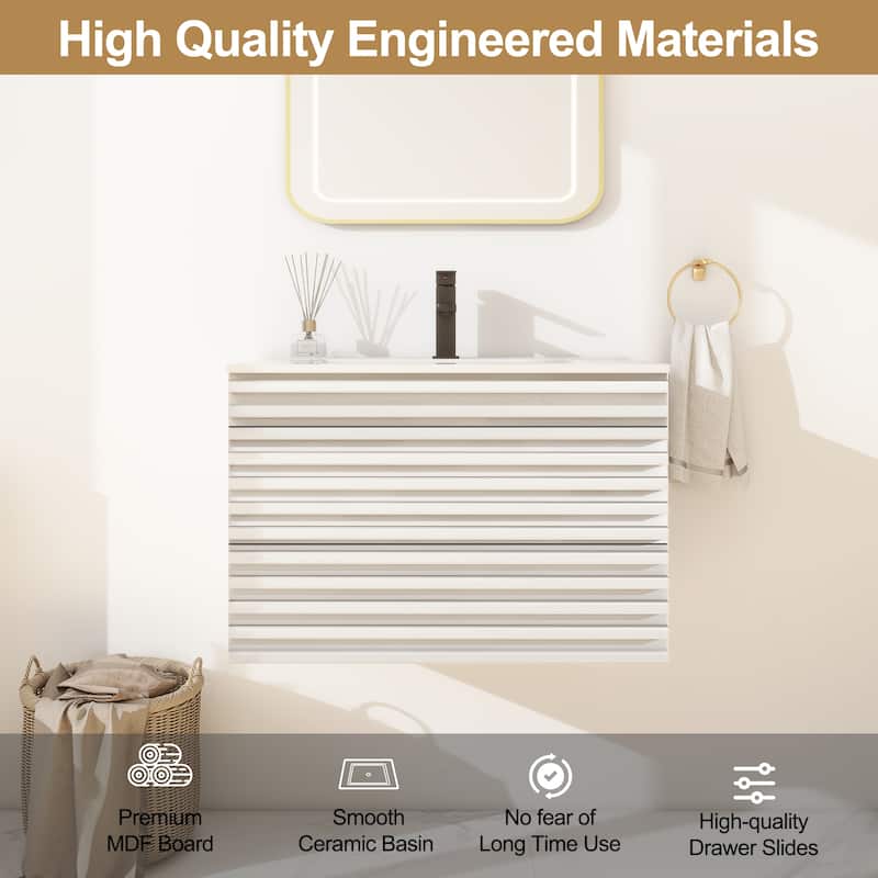 Wall Mounted Bathroom Vanity Set W/ Drop in Sink Mid-Century Cabinet Set