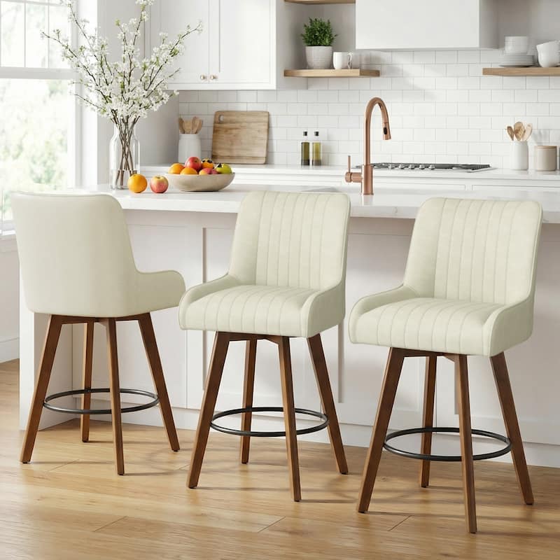 26" Faux Leather Upholstered Wood Swivel Counter Stool Set of 3 or 4 - 38.8"H x 20.5"W x 21.7"D