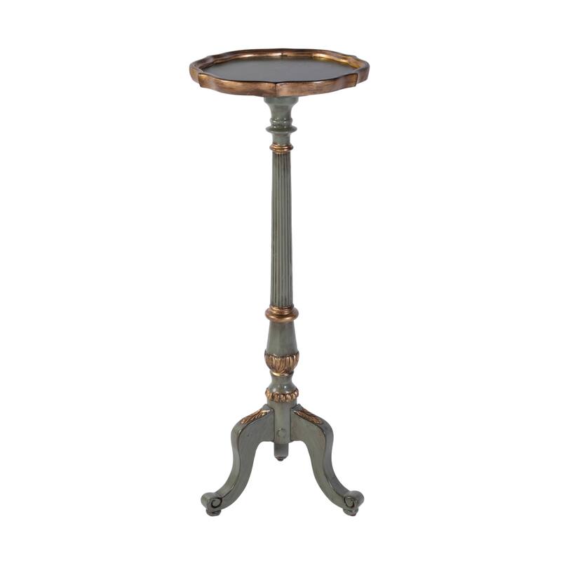 Chatsworth 13.75 in. W x 36.5 in. H Round Wood Scalloped Edge 3 Leg Pedestal Plant Stand - Royal Pastel Green