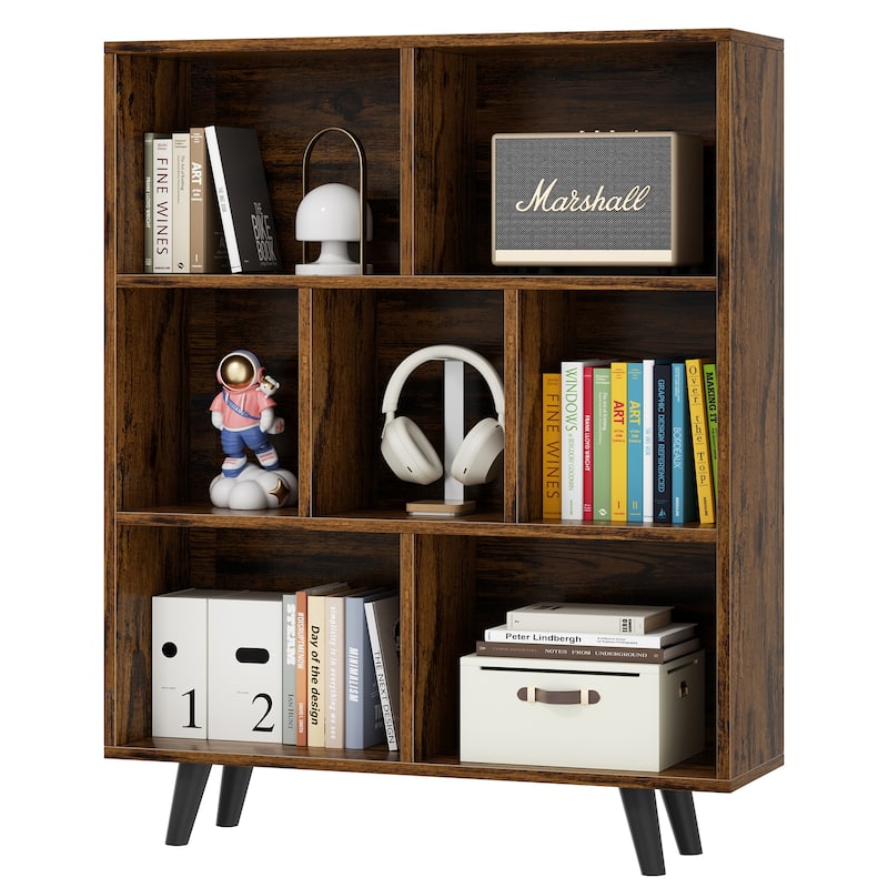 7 Cube Bookshelf, 3 Tier Storage Bookcase with Legs