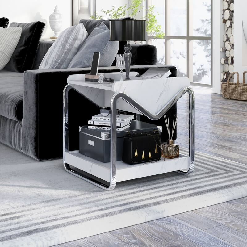 DH BASIC Contemporary 22-inch Metal 3-shelf End Table by Denhour - Marble