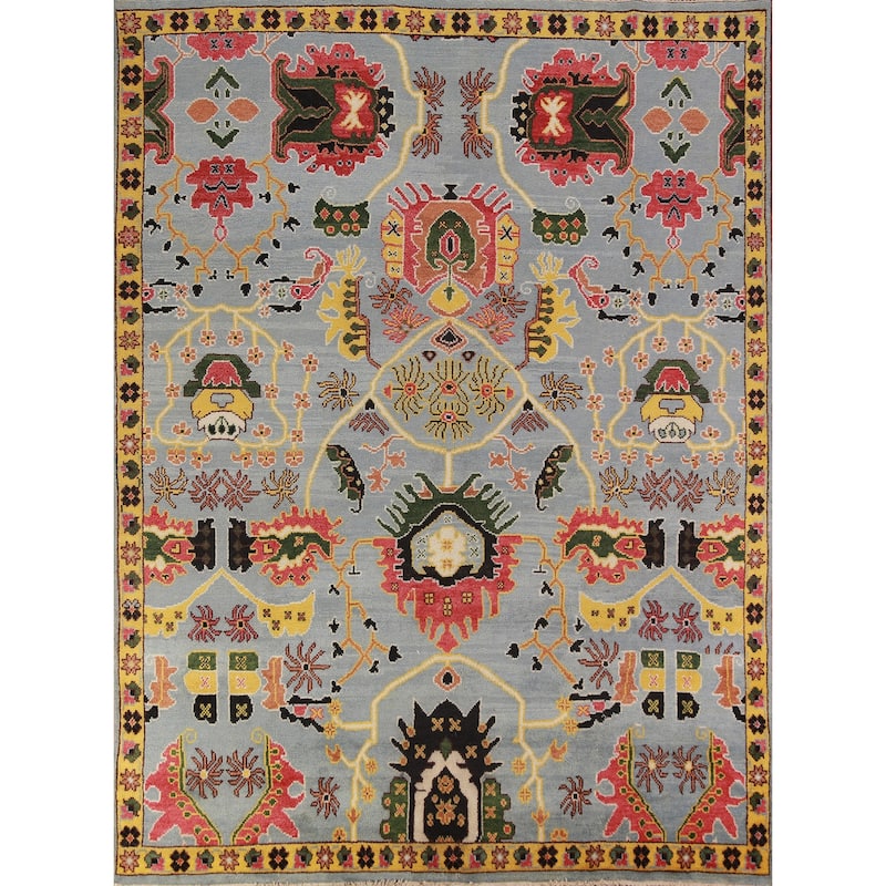 Light Blue Oushak Indian Area Rug Handmade Wool Carpet - 7'11" x 10'0"