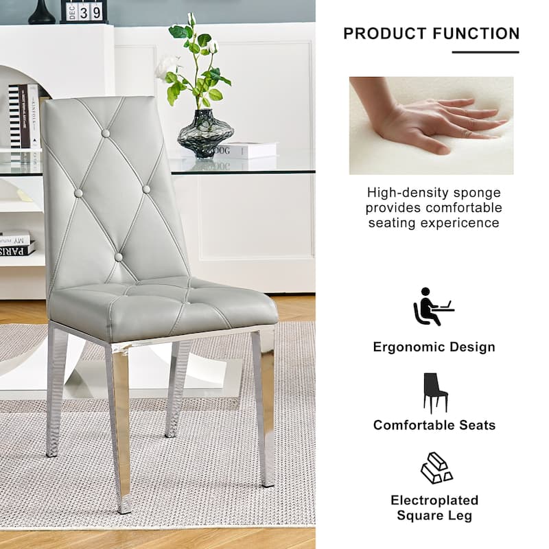 Modern Light Luxury PU Dining Chair with Electroplated Legs,Set of 2