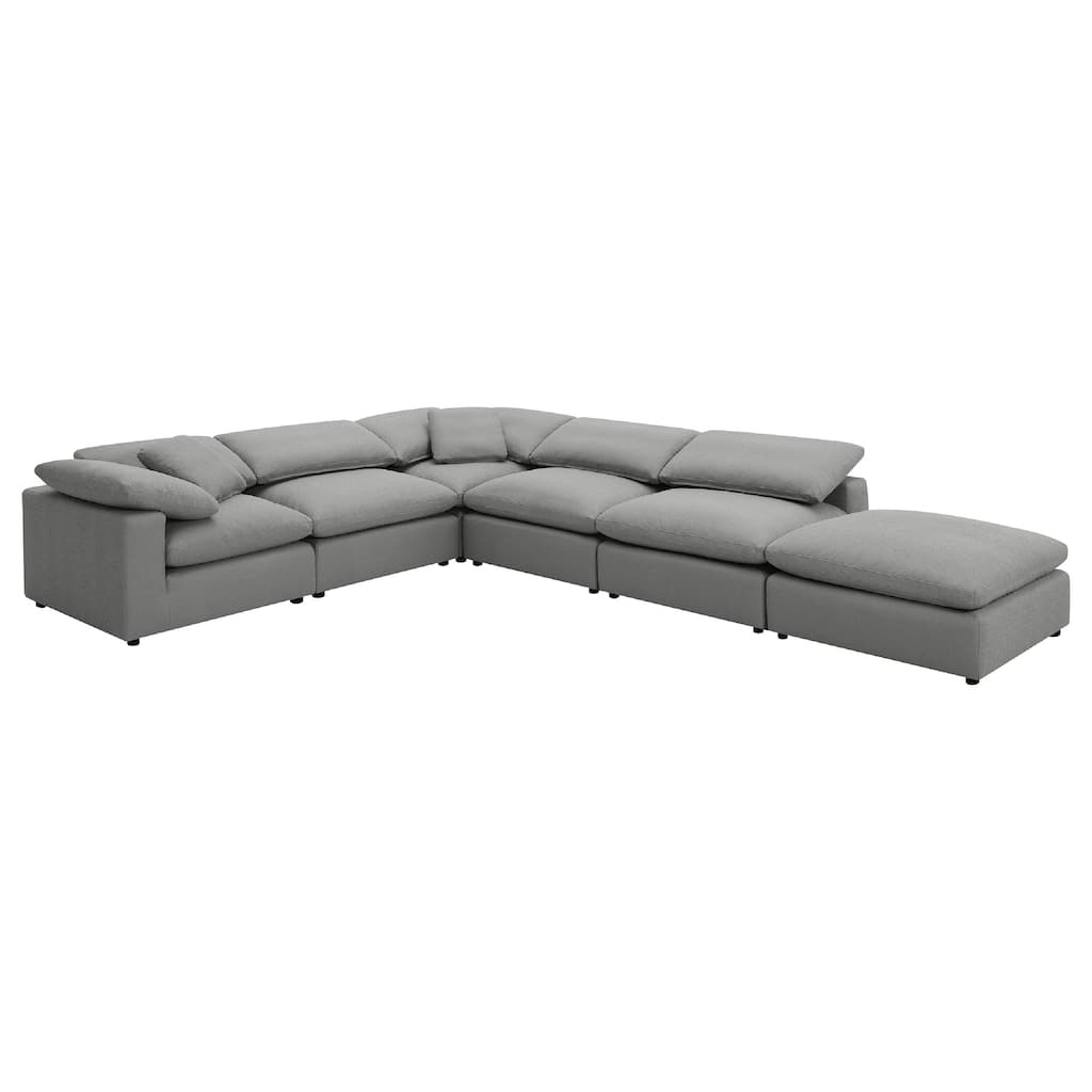 Allias 6pc Modular Sectional Sofa, Classic Gray Boucle, 2 Accent Pillows