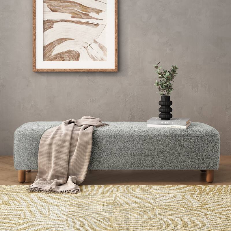 Simple and Versatile Design Comfortable Ottoman with Solid Pine and Plywood Frame, Assembly Required