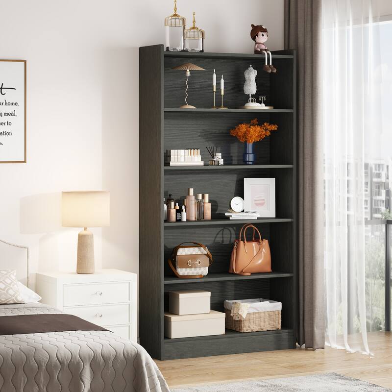 Modern 6 Tier Tall Bookcase with Storage Shelves