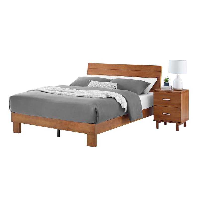 BIKAHOM Wooden Platform Bed with Adjustable Height Headboard for Bedroom,Queen Size Wooden Bed Frame with Headboard,Teak