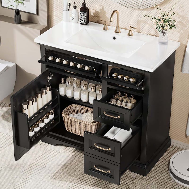 Bathroom Vanity Cabinet with Sink,2 Tip-out Drawers, Soft Close Door Hinges