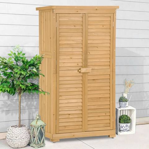 Wooden Garden Shed 3-tier Patio Storage Cabinet Lockers with Fir Wood