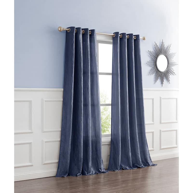 Dainty Home Verona Crushed Silk Light Filtering Grommet Single Panel Extra Wide Curtains - 52" x 84" - Navy