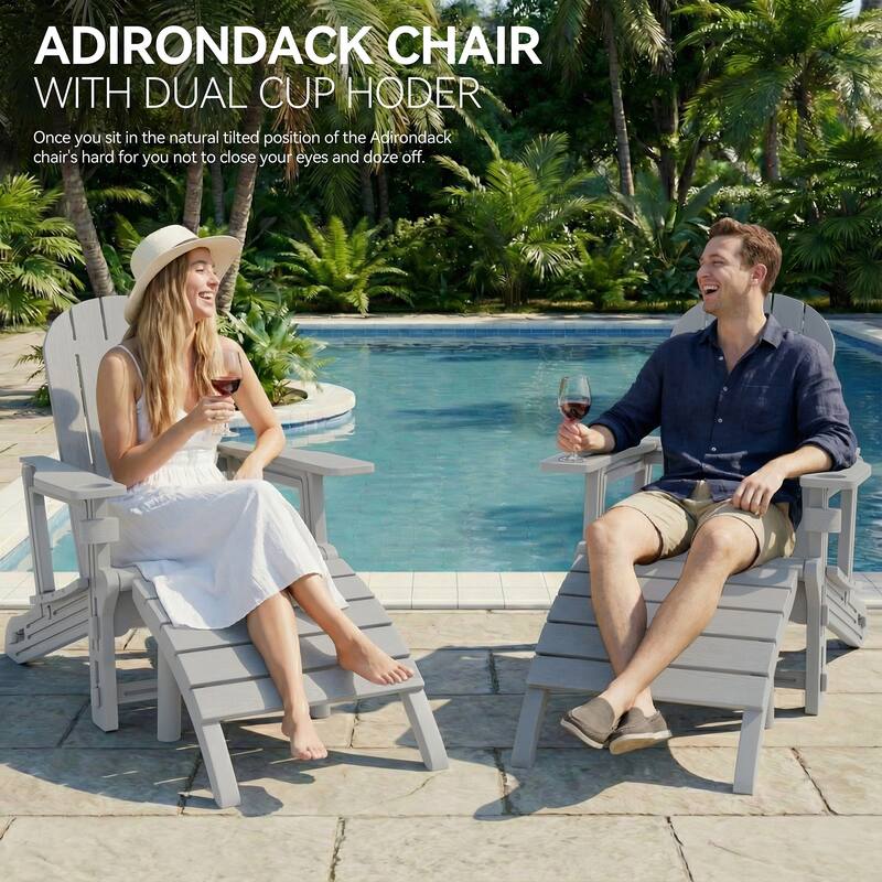 Outdoor All Weather Adirondack Chairs with Movable Footrests, Set of 5/3.