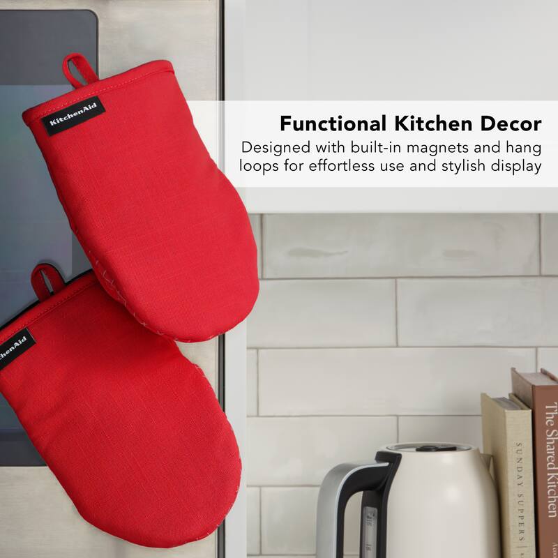 KITCHENAID Gourmet Series Gridlines Mini Oven Mitts 2-Pack Set, Heat Resistant up to 600°F, Soft Silicone Grip, Magnetic Cuff