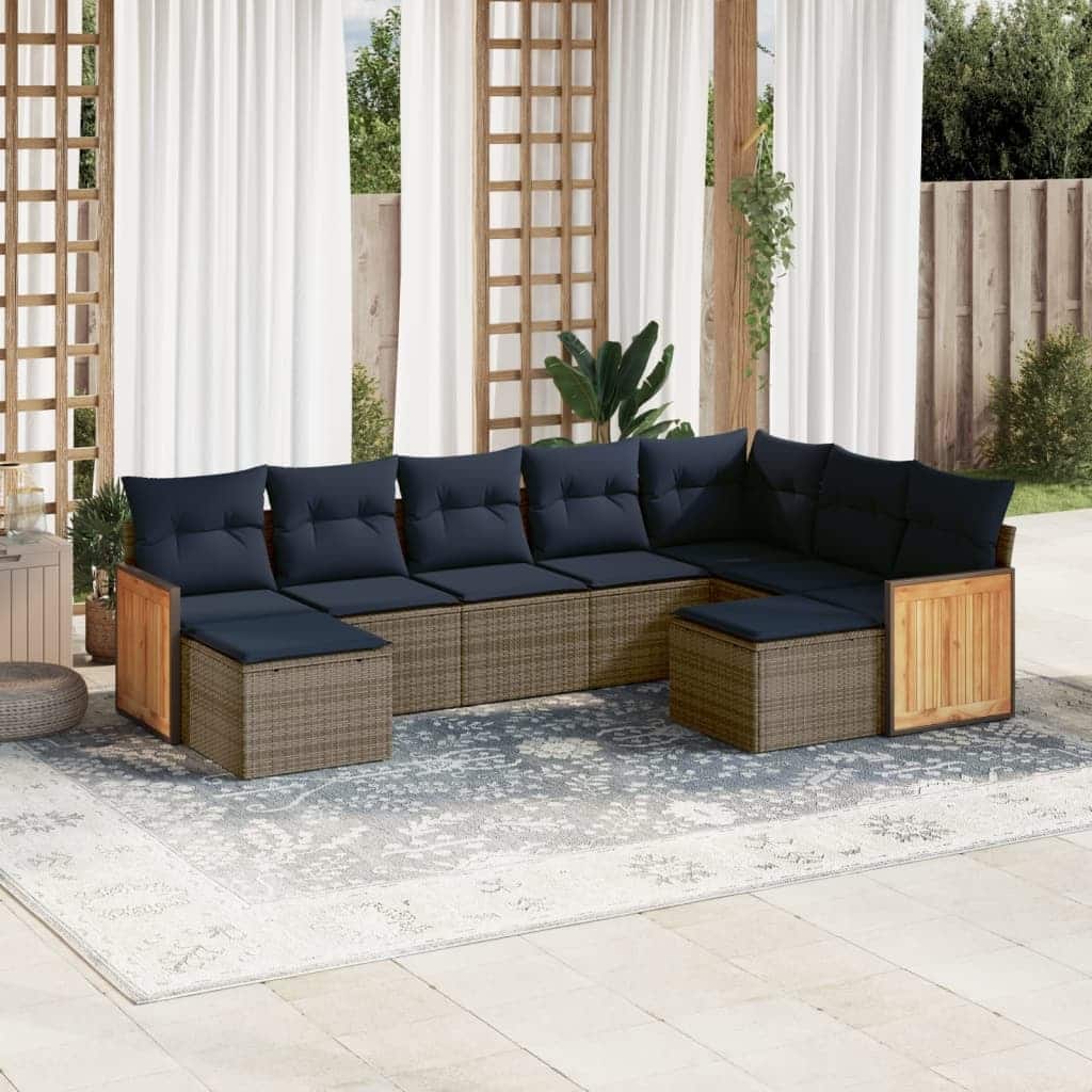 vidaXL 9/10 Piece Patio Sofa Set with Cushions Black/Gray Poly Rattan - 21.7 x 24.4 x 27.2