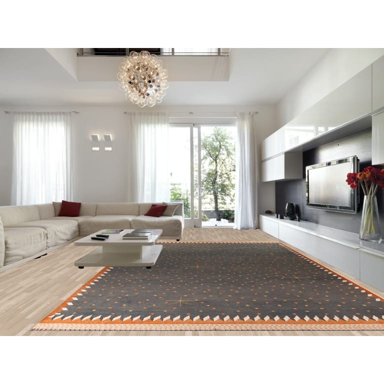 Striped Grey Moroccan Large Modern Area Rug Handmade Wool Carpet - 11'9"x 18'11"