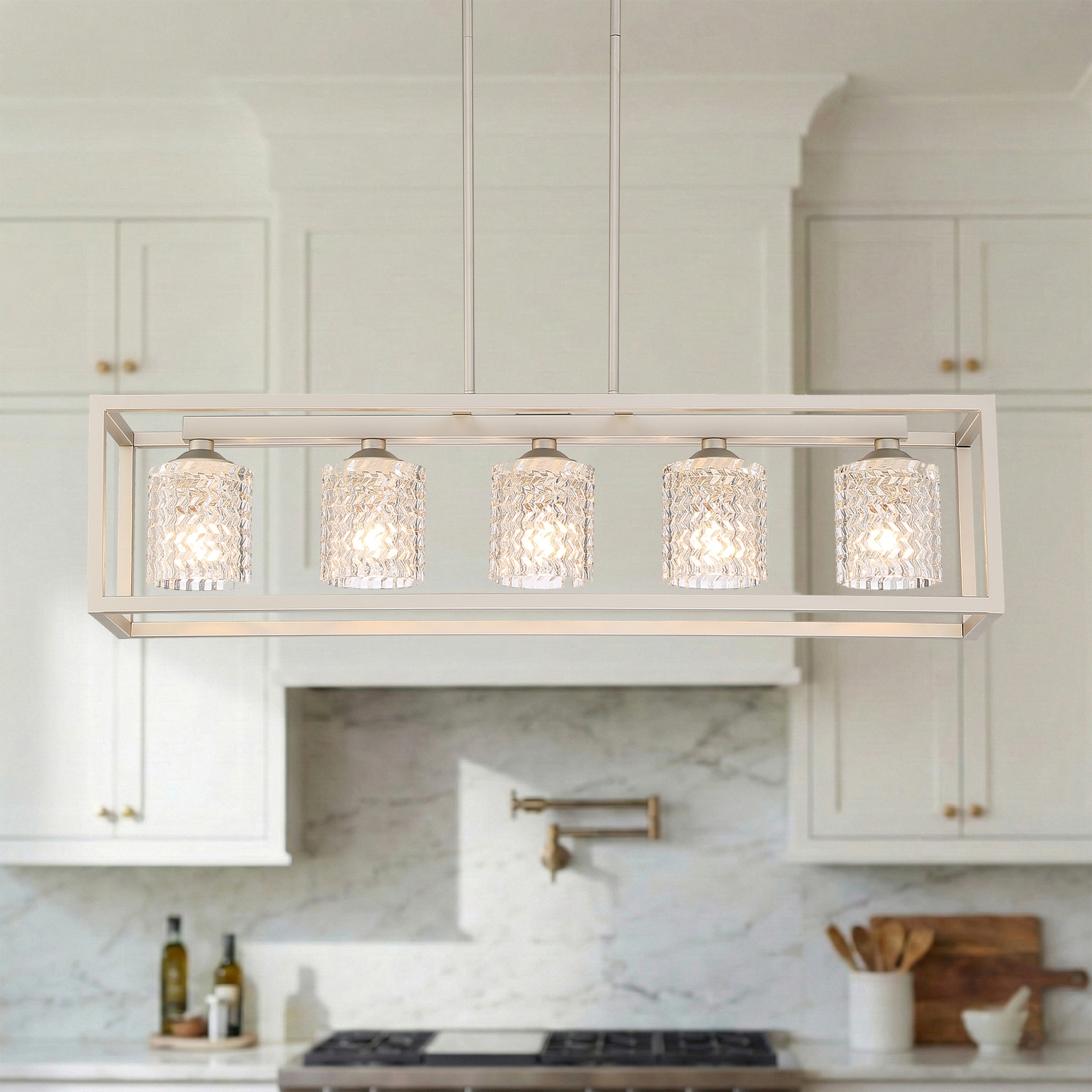 Modern Glam 5-light 37in Kitchen Island Lights Crystal Rectangle Chandelier