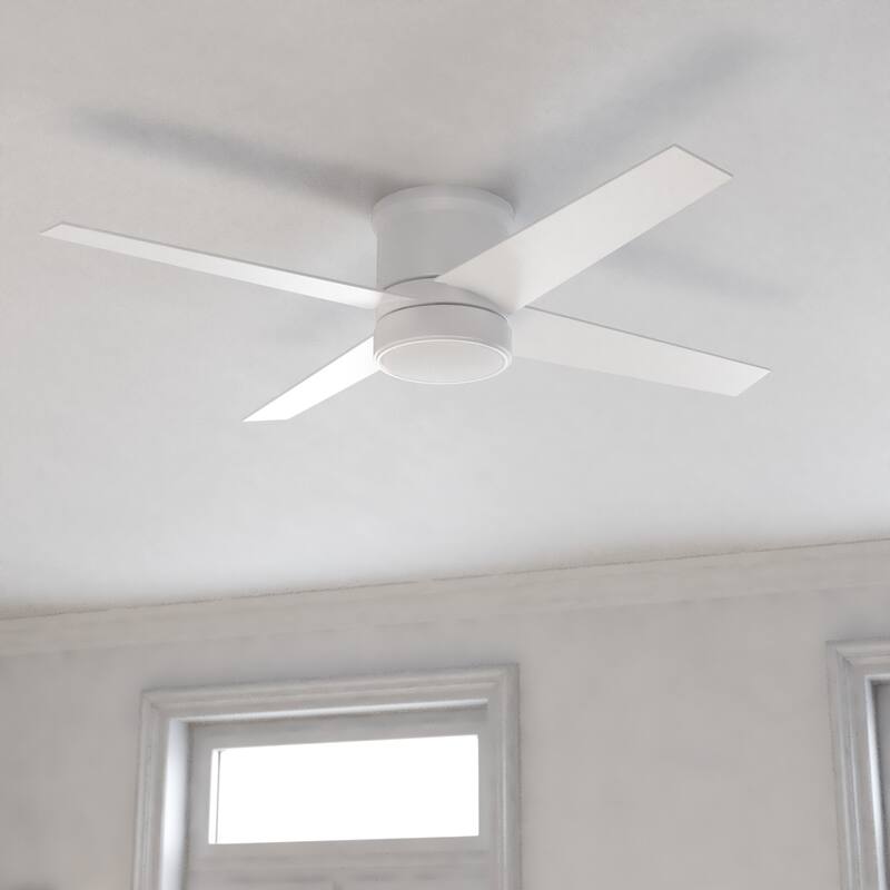 Erie Flush Mount Ceiling Fan with LED Light Kit and Remote - Matte White - 52-in W x 11-in H x 52-in D