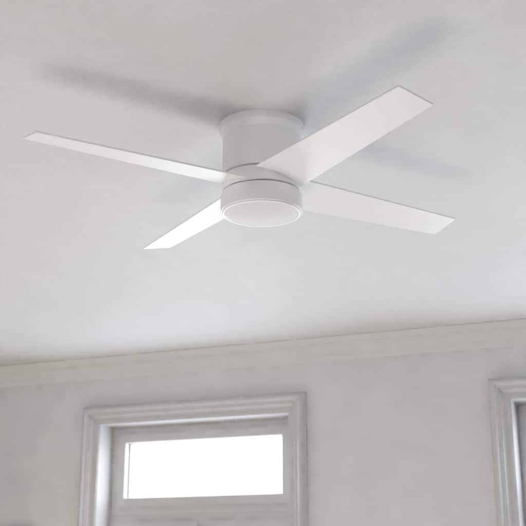 Erie 52 in. Indoor Outdoor Low Profile Flush Mount Ceiling Fan with Reversible Blades, Dimmable LED Light Kit and Remote Control