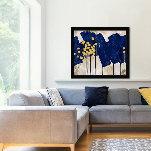 Oliver Gal 'Sapphire Movement' Abstract Wall Art Framed Print Paint - Blue, Yellow