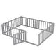preview thumbnail 12 of 26, Queen Size Wood Floor Bed w/ Fence & Door Upholstered Bed Frame for Kids, Teens, Girls, Boys No Box Spring Needed, Easy Assembly