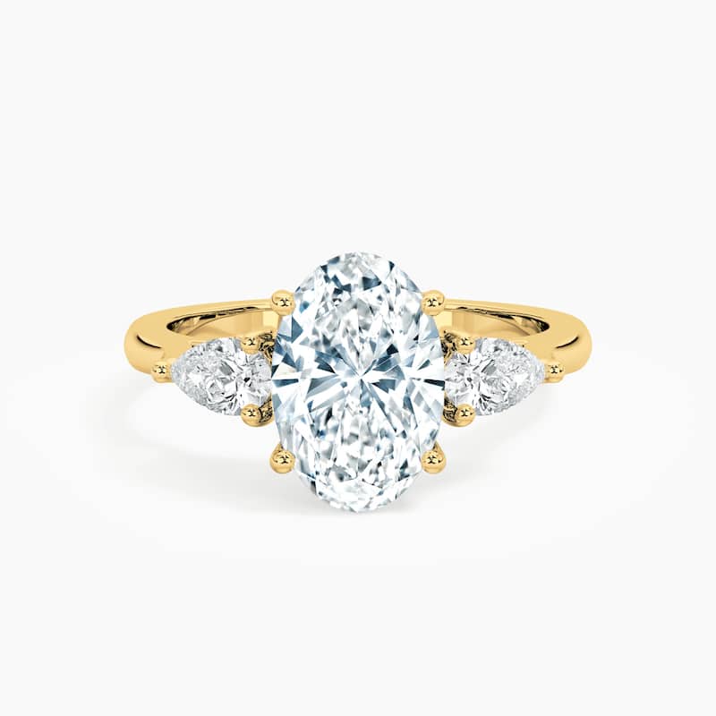 Auriya 14kt Yellow Gold Lab Grown Oval Diamond Engagement Ring with Vintage Three Stone Pear Accents (F-G, VS) - 8 - 1.75 ct. center