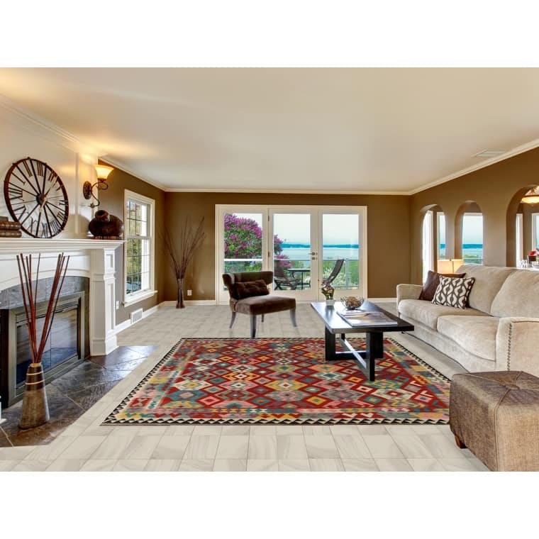 South Western Style Kilim Area Rug Hand-Woven Wool Carpet - 8'4" x 9'8"