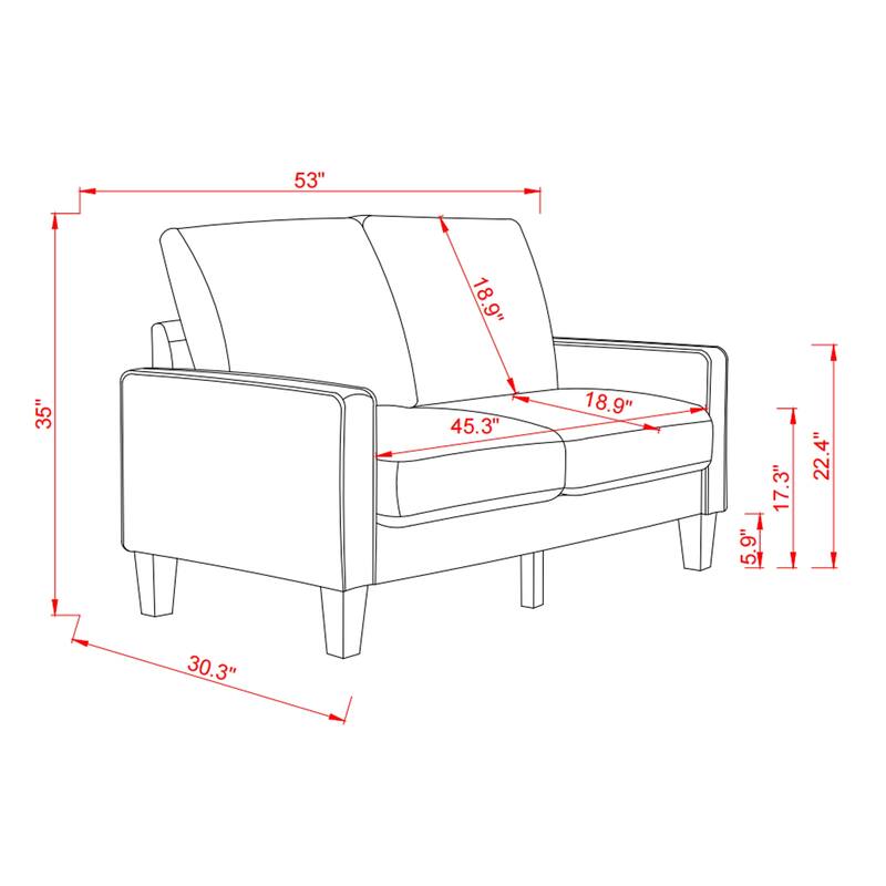 Minimalist Loveseat Sofa Couch with Wood Frame, Compact Sofa 2 Seat Loveseat Sofa with Square Armrests