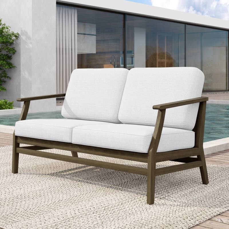 Patio Teak Wood Outdoor Loveseat Sofa with Cushions