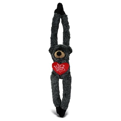 DolliBu I LOVE YOU Plush Hanging Black Bear with Heart - 21 Inches