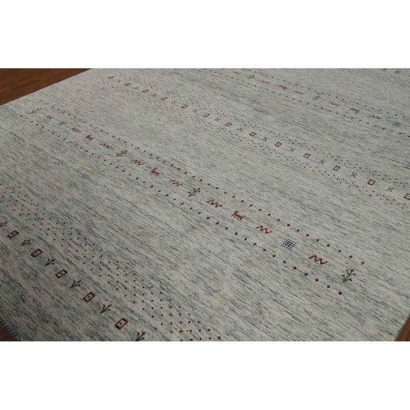 Tribal Animals Gabbeh Oriental Area Rug Handmade Wool Carpet - 8'1"x 9'9"