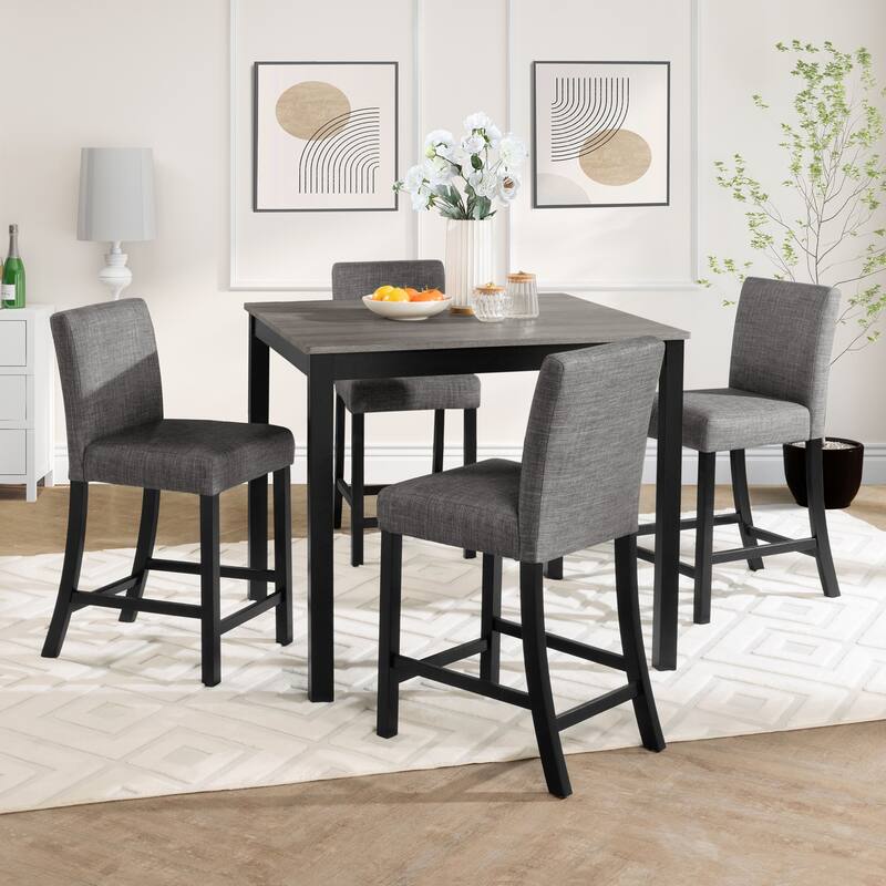 5-Piece, Modern Counter Height Table Set, Wooden Counter Height Dining Table Set with 4 Chairs, for Kitchens and Dining Rooms