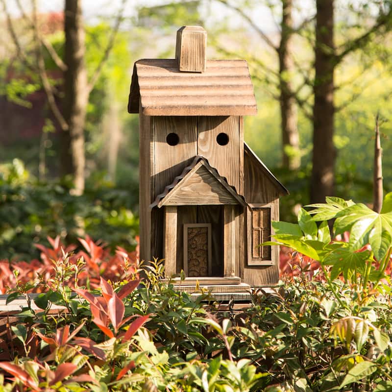 Glitzhome 12"H Rustic Distressed Wood Natural Birdhouse