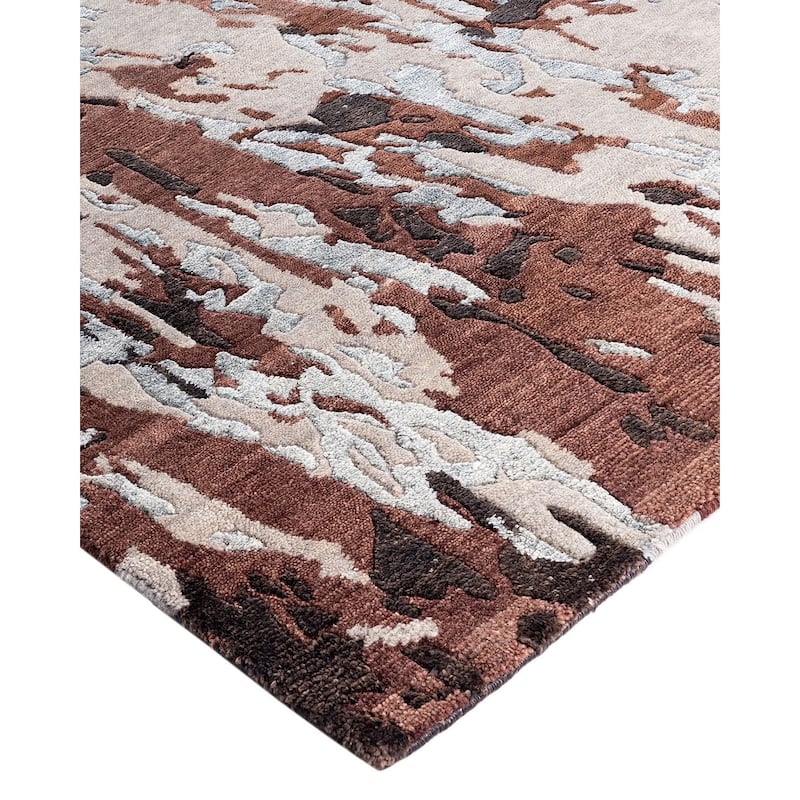 Ikat One-of-a-Kind Hand-Knotted Area Rug - Brown, 9' 2" x 12' 0" - 9' 2" x 12' 0"