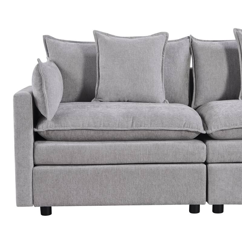 Grey 108.66" L-Shaped 4-Seat Sofa with Convertible Chaise and Ottoman