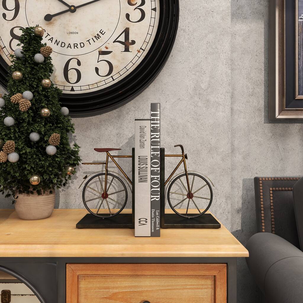 Black Metal Weathered Bike Decorative Bookends (Set of 2)