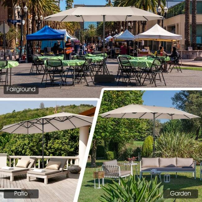 15 Feet Patio Double-Sided Umbrella with Hand-Crank System - 15.4' x 9.2' x 8.0' (LxWxH)