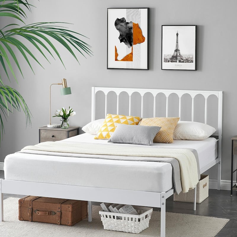 Metal Bed Frame with Headboard, Heavy Duty Steel Slat Support