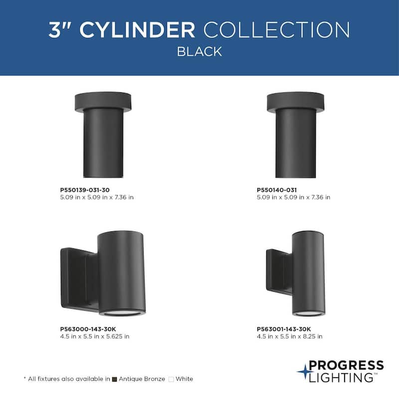 3" Black Surface Mount Modern Adjustable Cylinder - 5.09 in x 5.09 in x 7.36 in