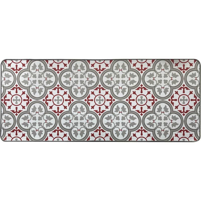 Paco Printed Kitchen Floor Mats - Tile Design - Runner Mat 47"L x 20"W - Red Gray