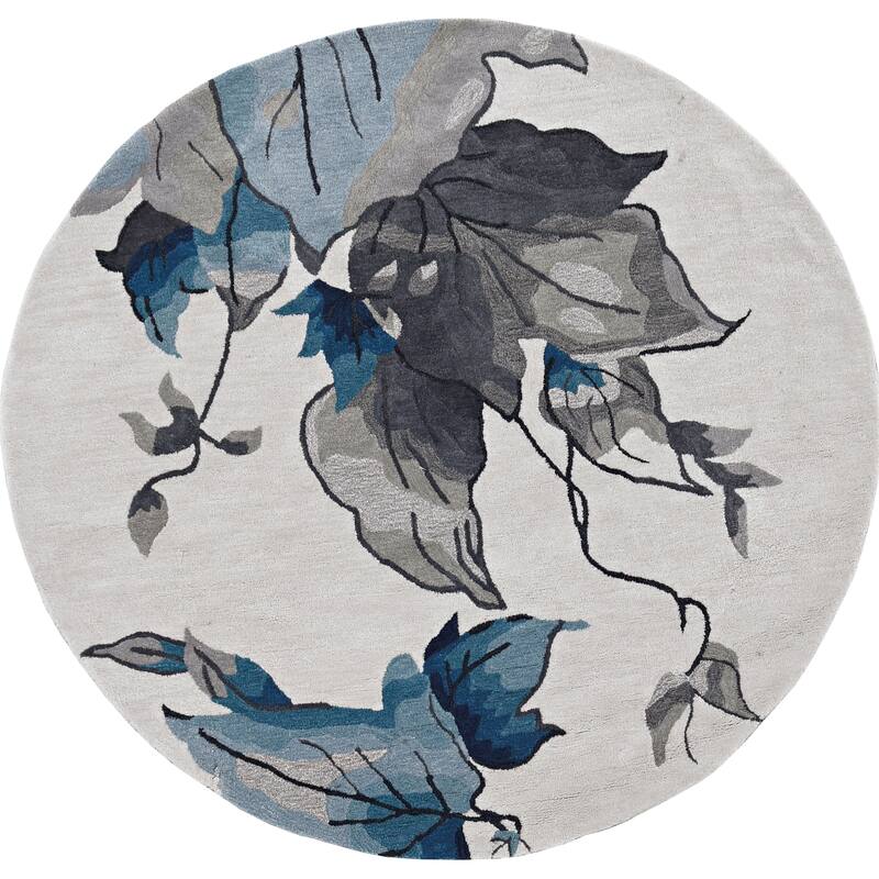 Silver Orchid Hand-tufted Winter Leaves Area Rug - 5'6" Round - Ivory