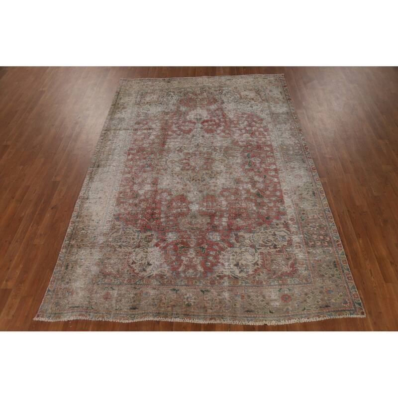 Distressed Tabriz Persian Vintage Rug Handmade Wool Carpet - 6'6" x 9'6"