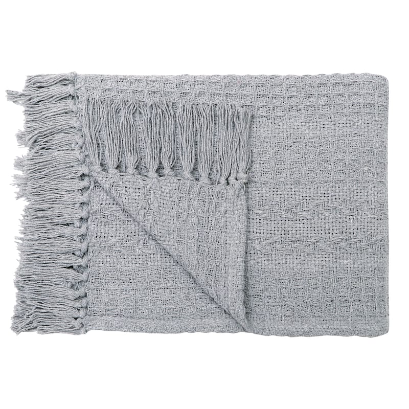 Hand Woven Cotton Throw Blankets All-Season with Fringes, 50x60" - Set of 2