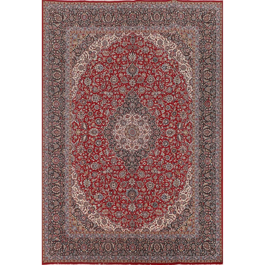 Traditional Red Kashan Turkish Rug Machine-Made Carpet - 9'8" x 12'10"