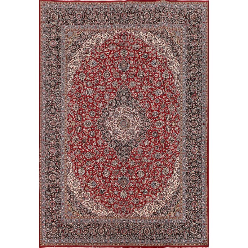 Traditional Red Kashan Turkish Rug Machine-Made Carpet - 9'8" x 12'10"