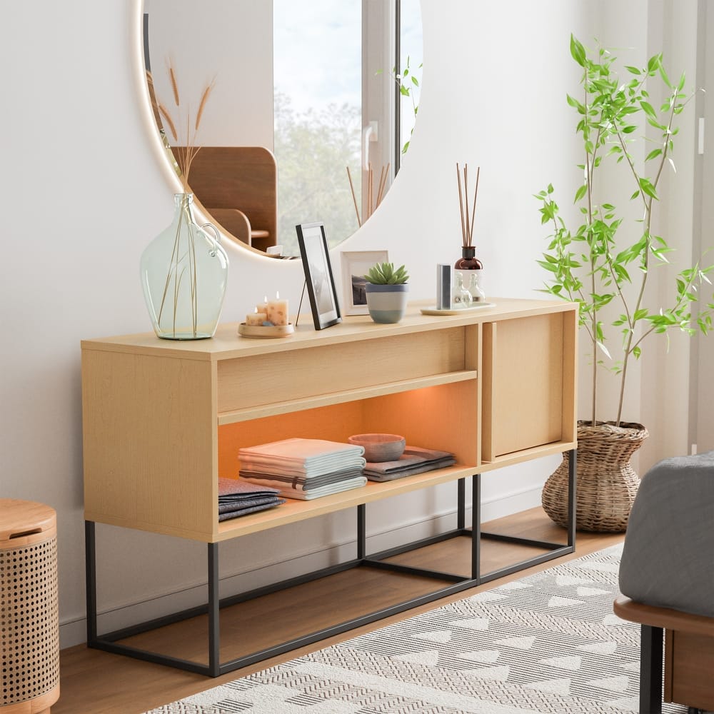 247 Shop At Home Modern 60-inch 16 Colors LED TV Stand with One Drawer and Metal Legs