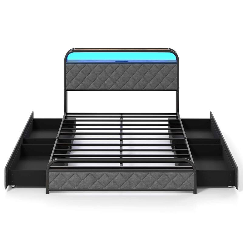 Costway Twin/Full/Queen Size Bed Frame with LED Lights & Charging