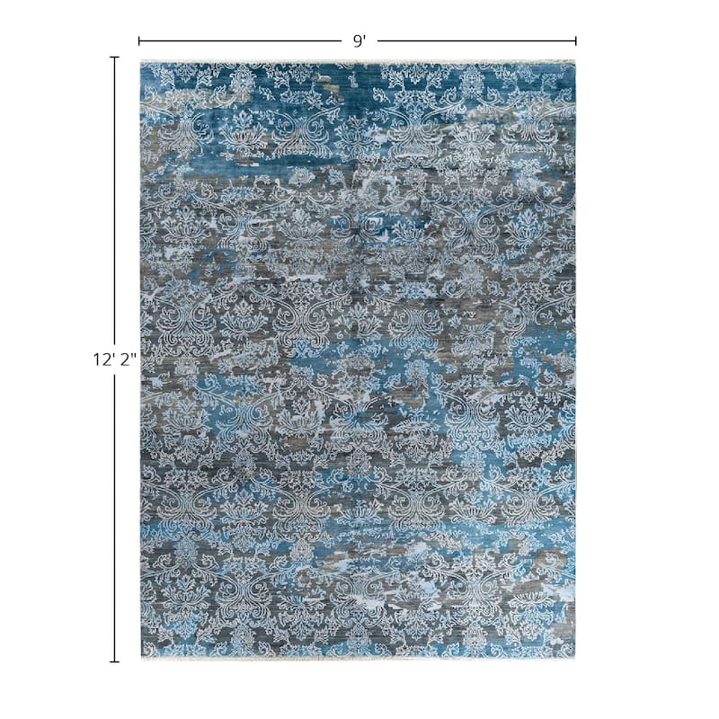 Ikat One-of-a-Kind Hand-Knotted Area Rug - Gray, 9' 0" x 12' 2" - 9' 0" x 12' 2"