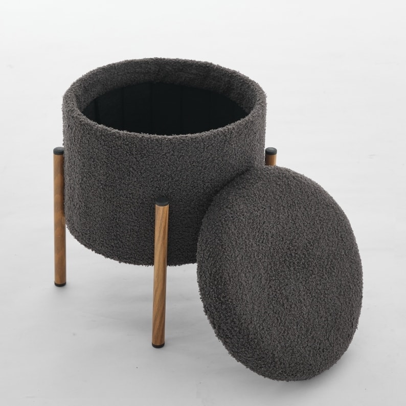 Modern Round Storage Ottoman, Ottoman Foot Stools With Metal Base,Ottoman Footstool with Removable Lid Storage Ottoman