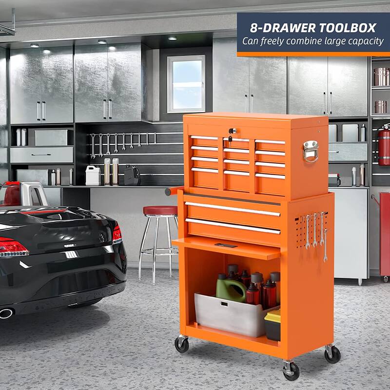 8-Drawer Rolling Tool Storage Cabinet with Detachable Top Tool Box